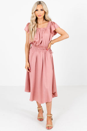 Pink and Gold Polka Dot Patterned Boutique Midi Dresses for Women