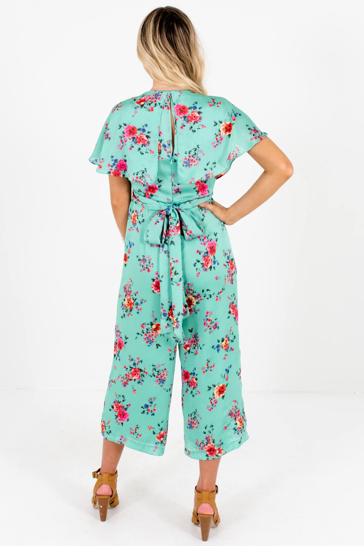 Green Floral Silky Satin Jumpsuits Affordable Online Boutique
