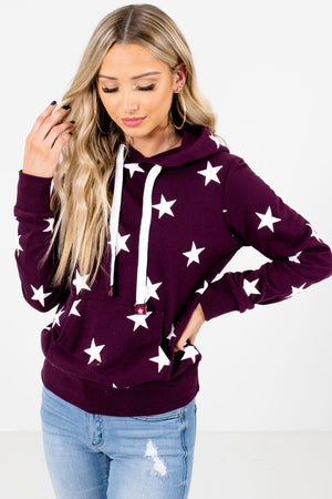 Purple and White Star Patterned Boutique Hoodies for Women