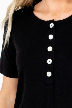 Women's Black Decorative Button Boutique Blouse