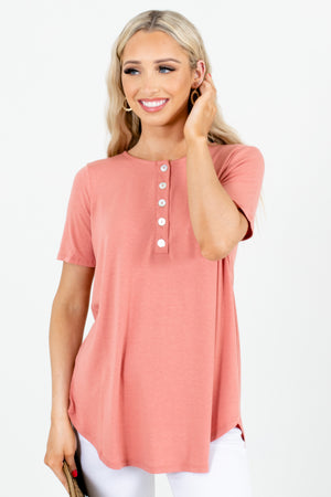Pink Short Sleeve Boutique Blouses for Women