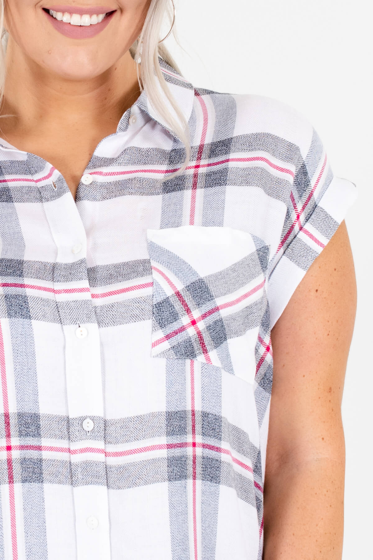 White Gray Red Plaid Plus Size Shirts Affordable Online Boutique