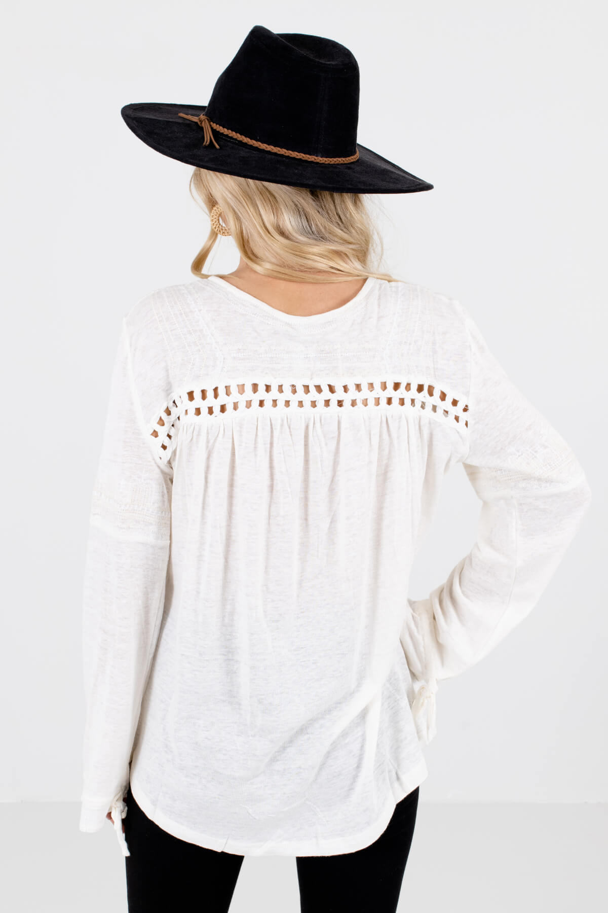 Women's Cream Embroidered Accented Boutique Tops