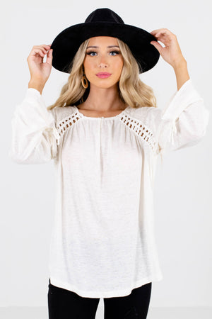 Cream Crochet Accented Boutique Tops for Women