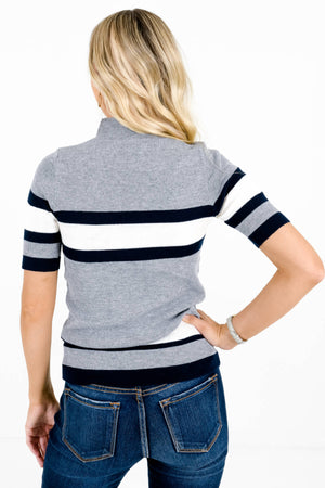 Women’s Gray Mock Neck Style Boutique Tops