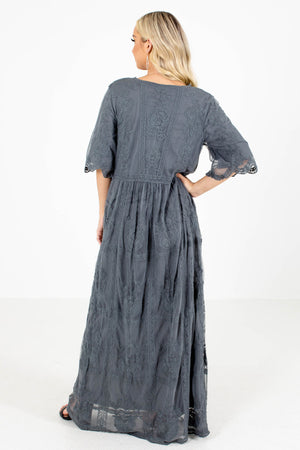 Women's Gray V-Neckline Boutique Maxi Dress