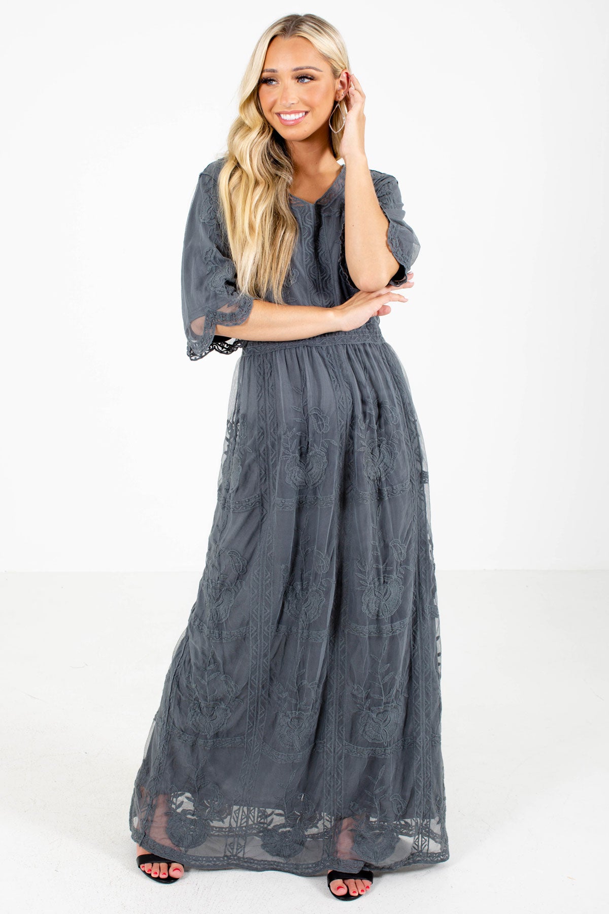 Women's Gray Cute and Comfortable Boutique Maxi Dress
