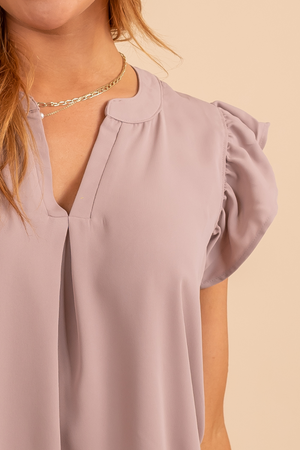 Women's Brown Ruffle Sleeve Boutique Blouse
