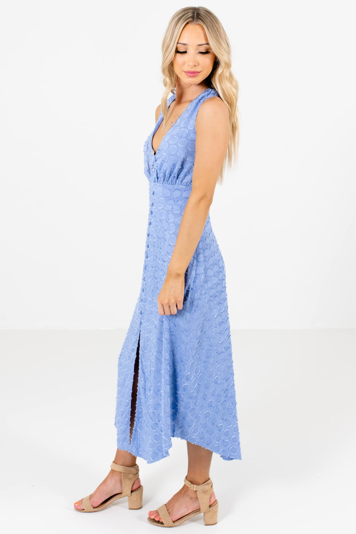 Light Blue Criss-Cross Back Boutique Midi Dresses for Women