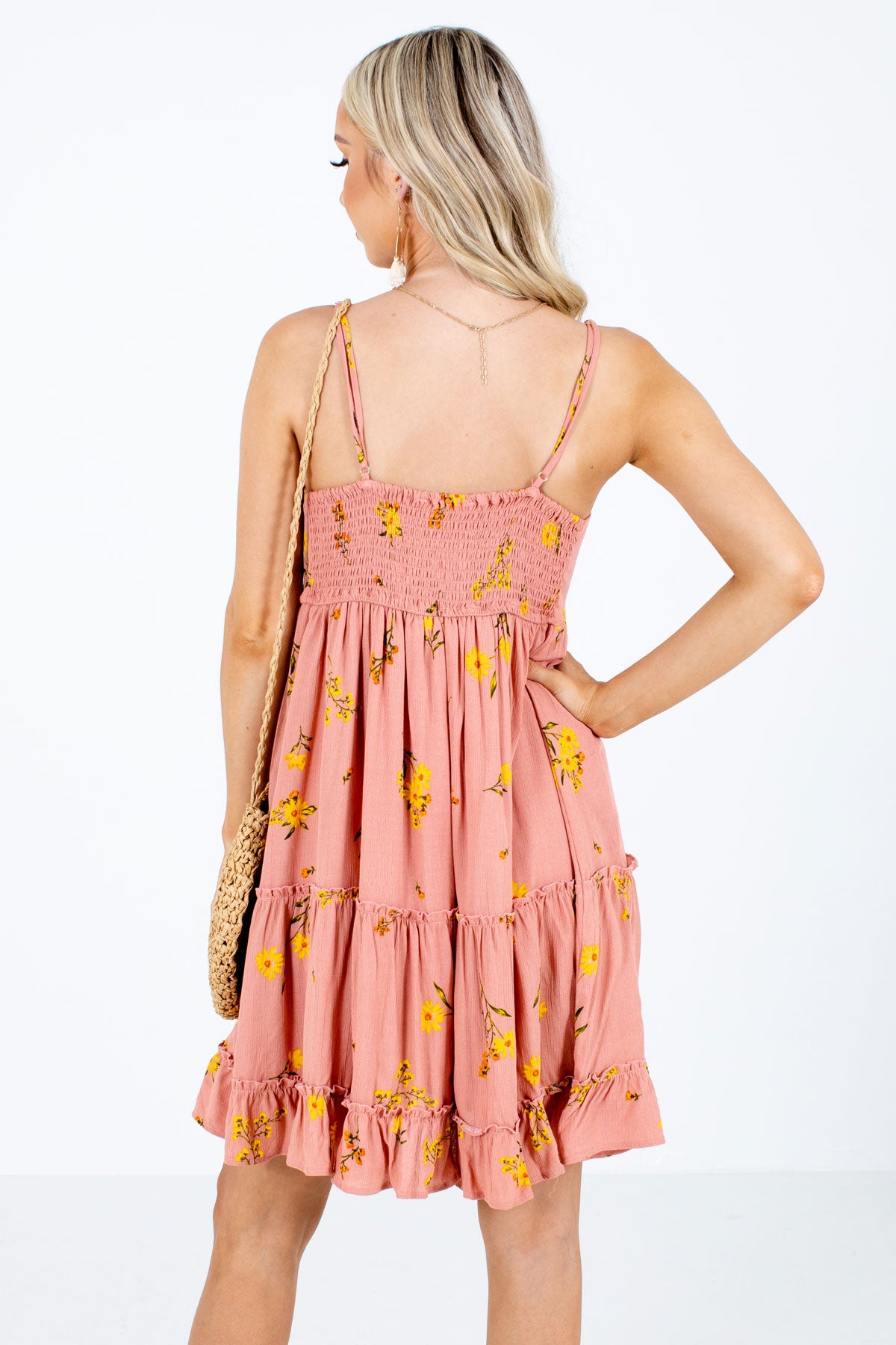 Women's Pink Adjustable Spaghetti Strap Boutique Mini Dress