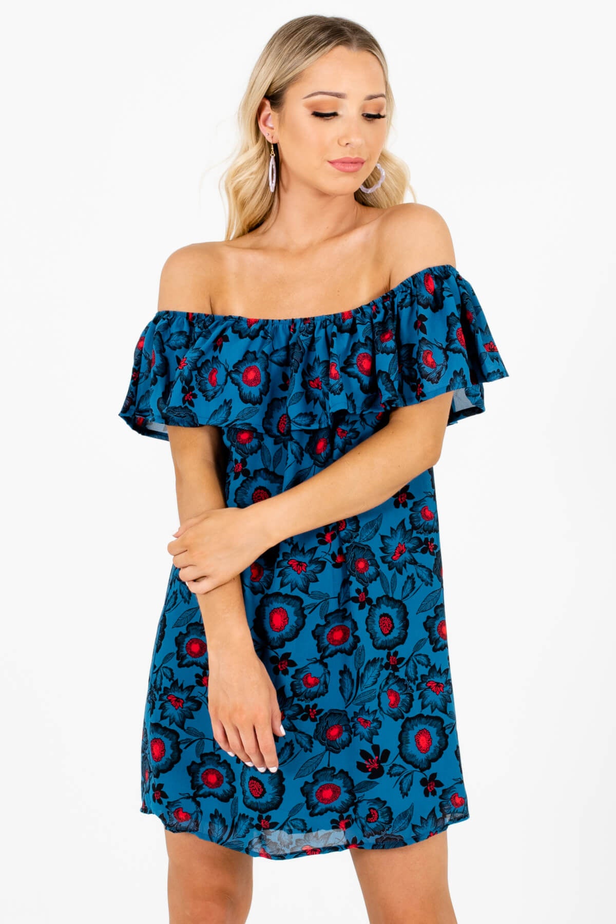 Women's Teal Blue Lightweight Material Boutique Mini Dress