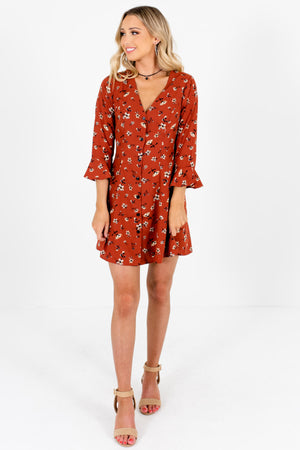 Rust Orange 3/4 Length Bell Sleeve Boutique Mini Dresses for Women