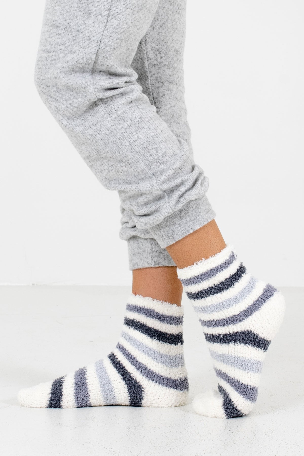 Gray Striped Patterned Boutique Socks for Women