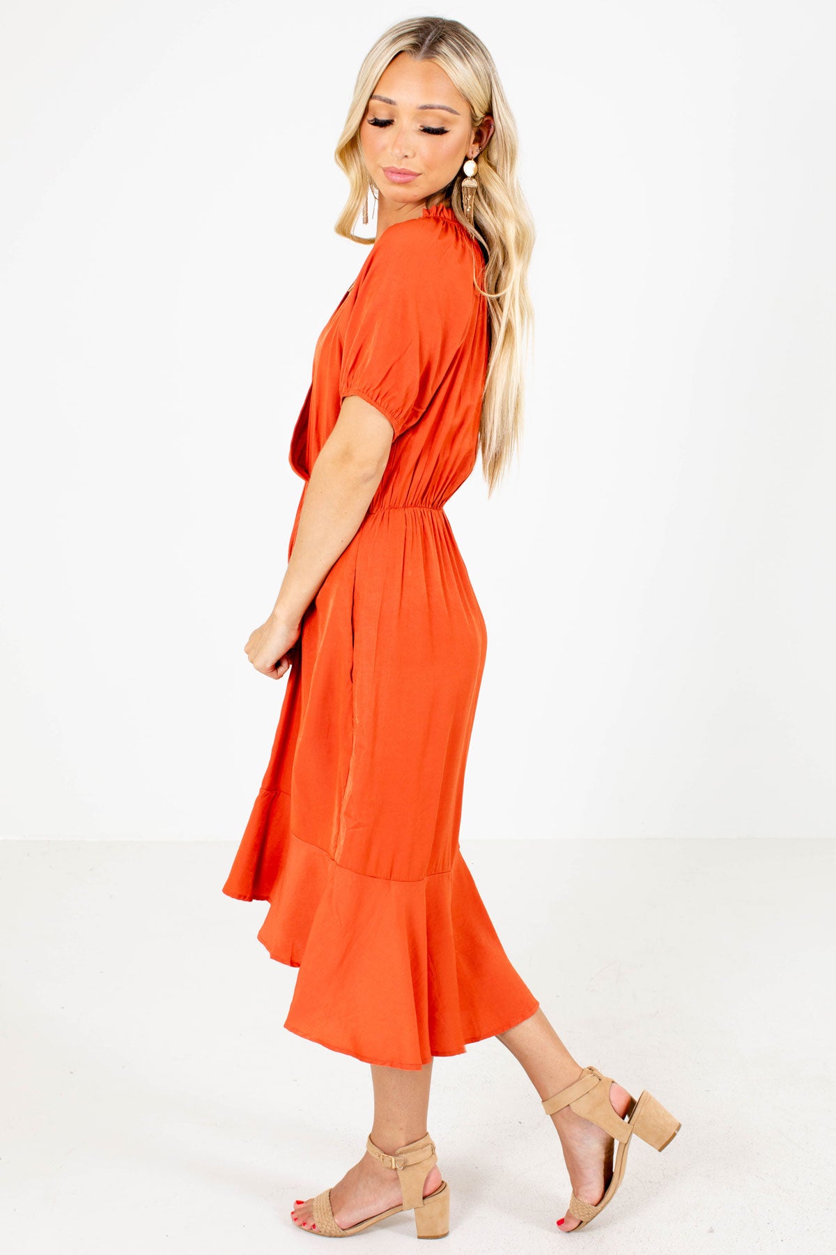 Orange Cute and Comfortable Boutique Knee-Length Dresses for Women