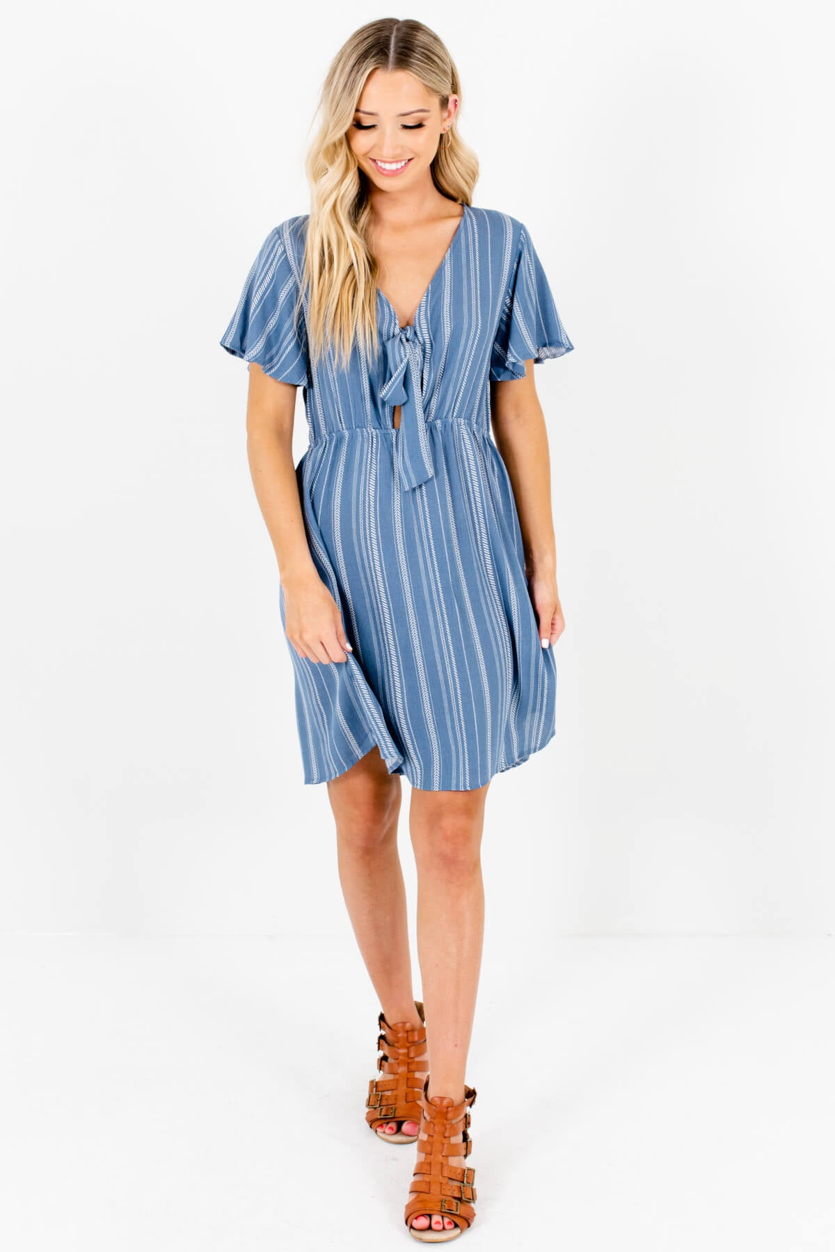 Blue White Patterned Mini Dresses Affordable Online Boutique