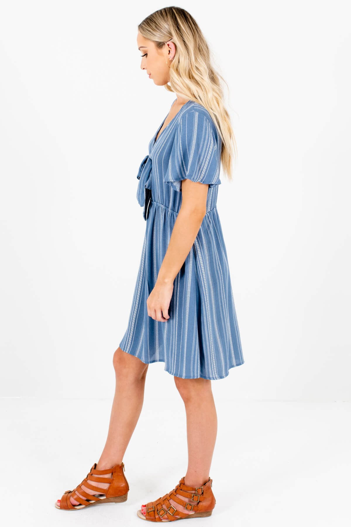 Blue White Stripe Tie Front Mini Dresses Affordable Online Boutique