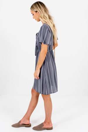 Gray Geometric Stripe Tie Front Mini Dresses Affordable Online Boutique