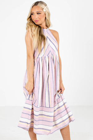 Pink Striped Boutique Midi Dresses for Women
