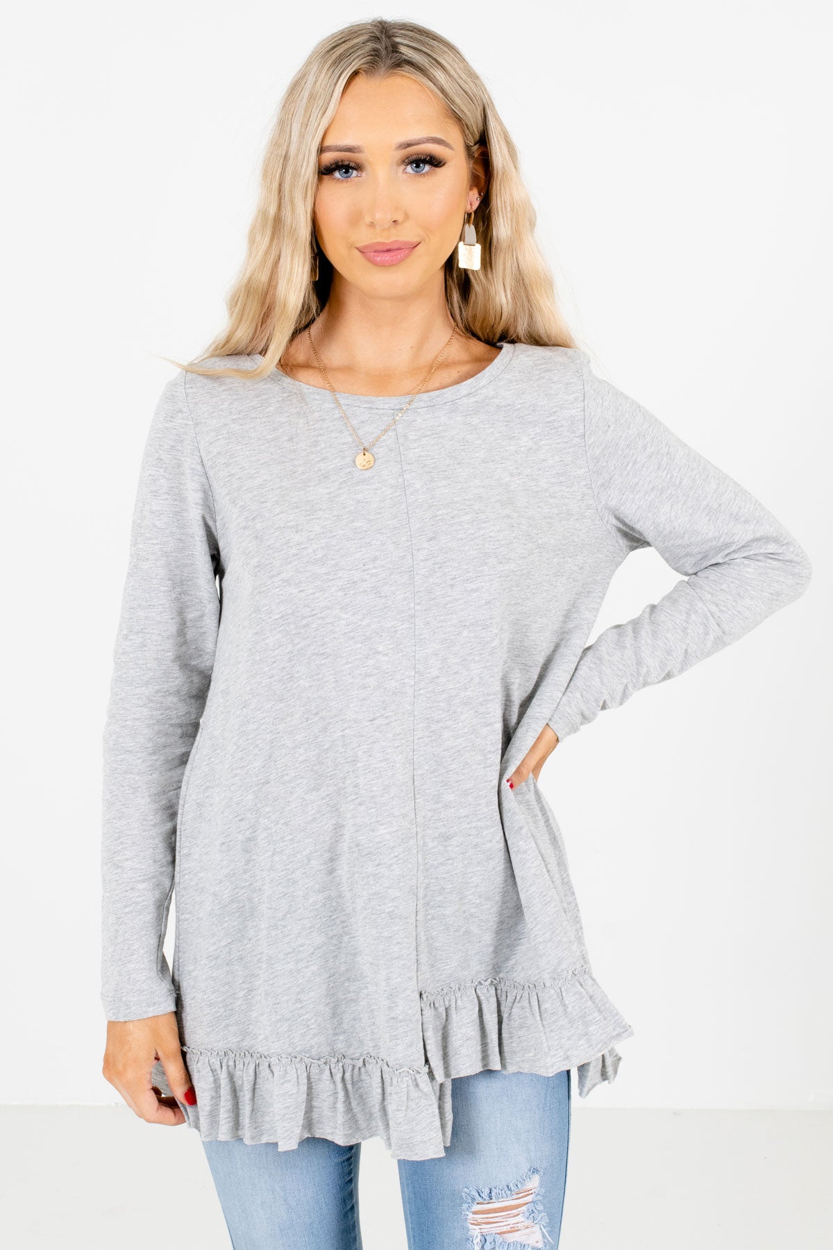 Women's Heather Gray Spring and Summer Boutique Tops