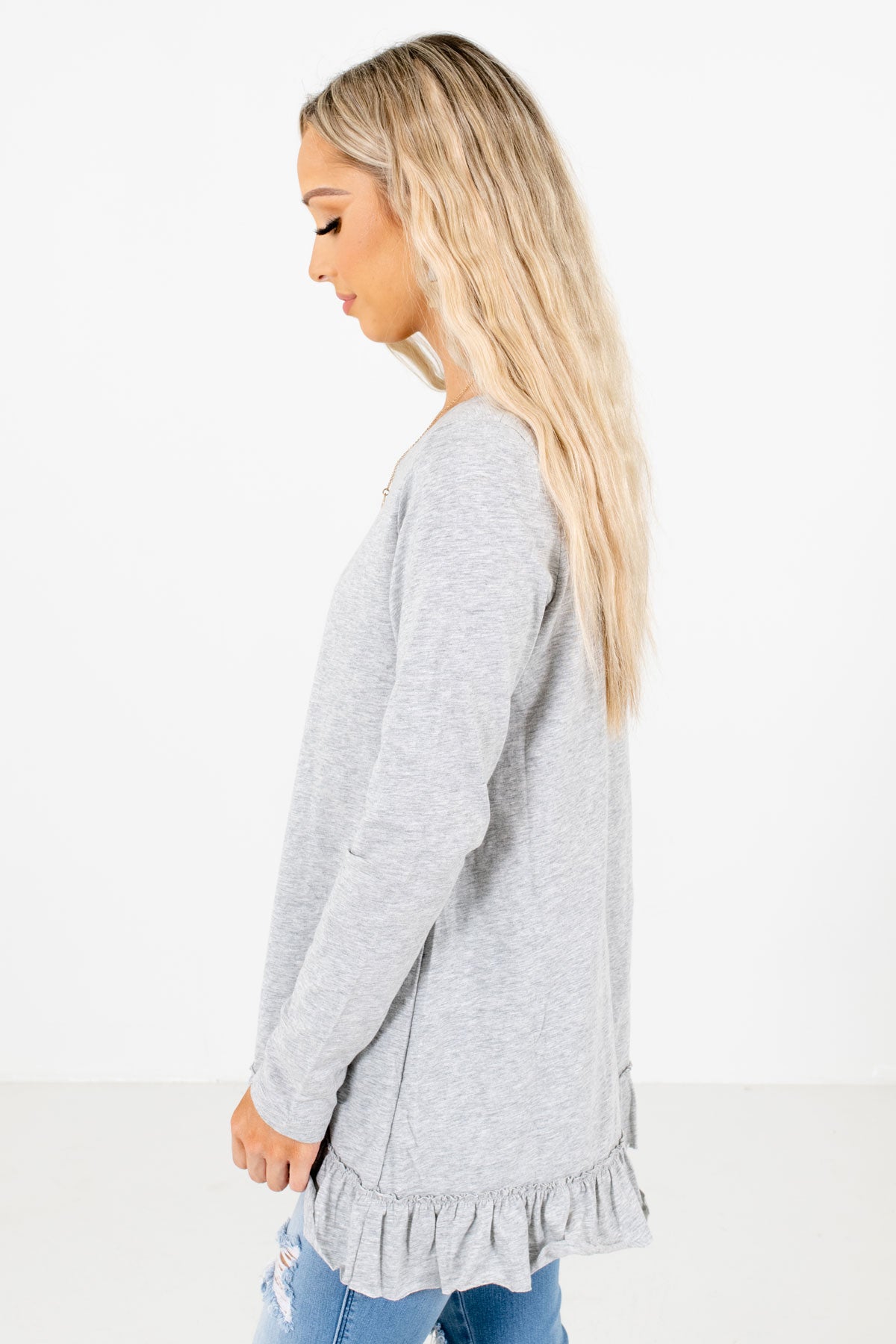 Women's Heather Gray High-Quality Lightweight Boutique Tops