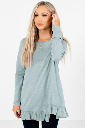 Sage Ruffled Hem Boutique Tops for Women