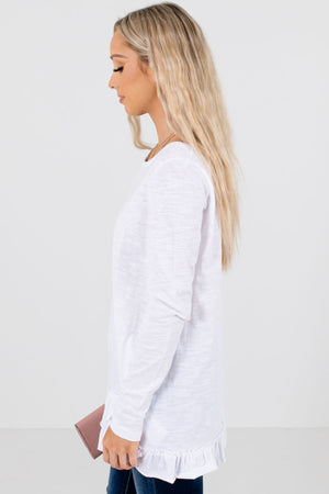 White Ruffled Hem Boutique Tops for Women