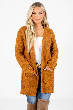 Orange Popcorn Knit Boutique Cardigans for Women