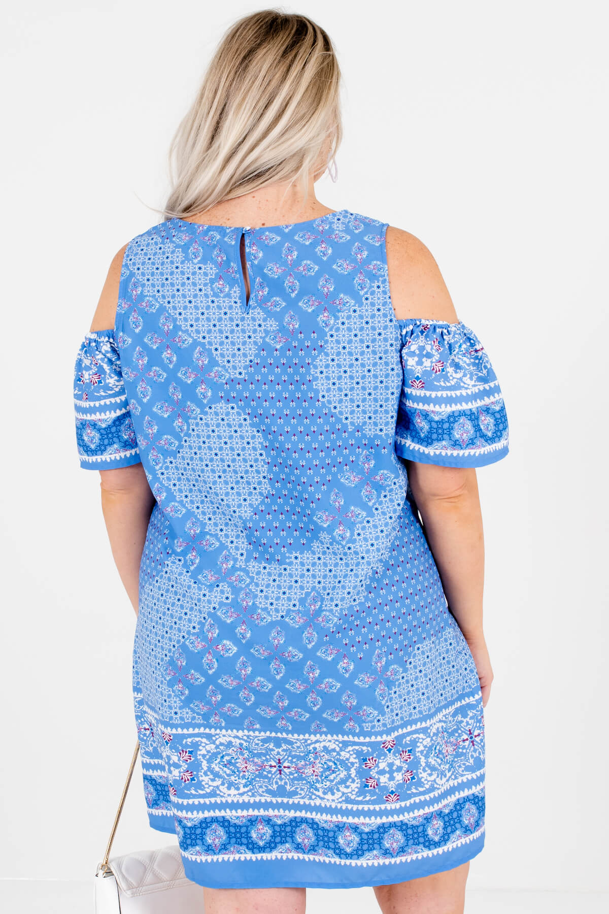 Blue Abstract Print Cold Shoulder Mini Dresses Plus Size Boutique