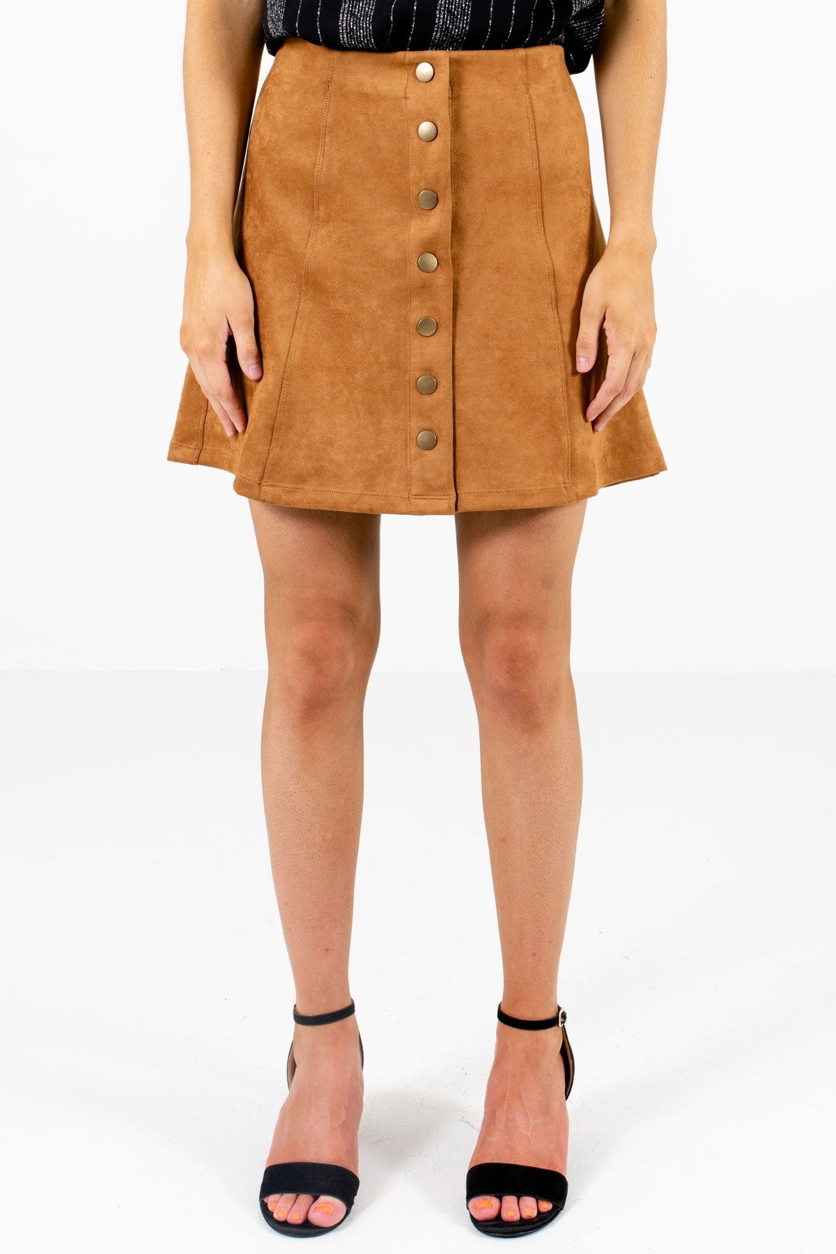 Camel Brown High-Quality Suede Material Boutique Mini Skirts for Women