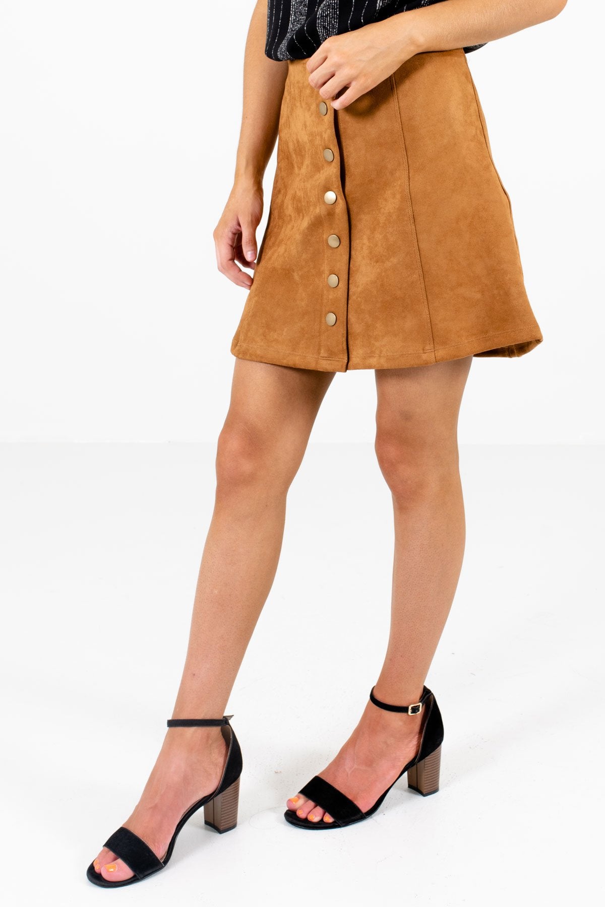 Camel Brown Golden Hardware Boutique Mini Skirts for Women
