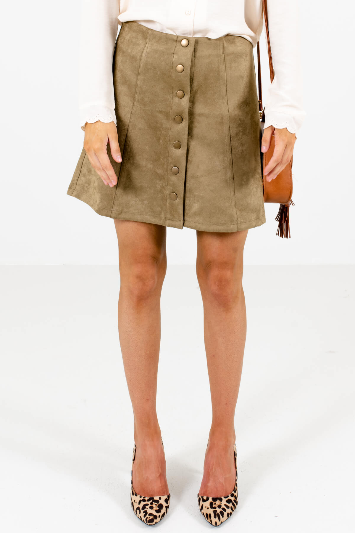 Olive Green High-Quality Suede Material Boutique Mini Skirts for Women