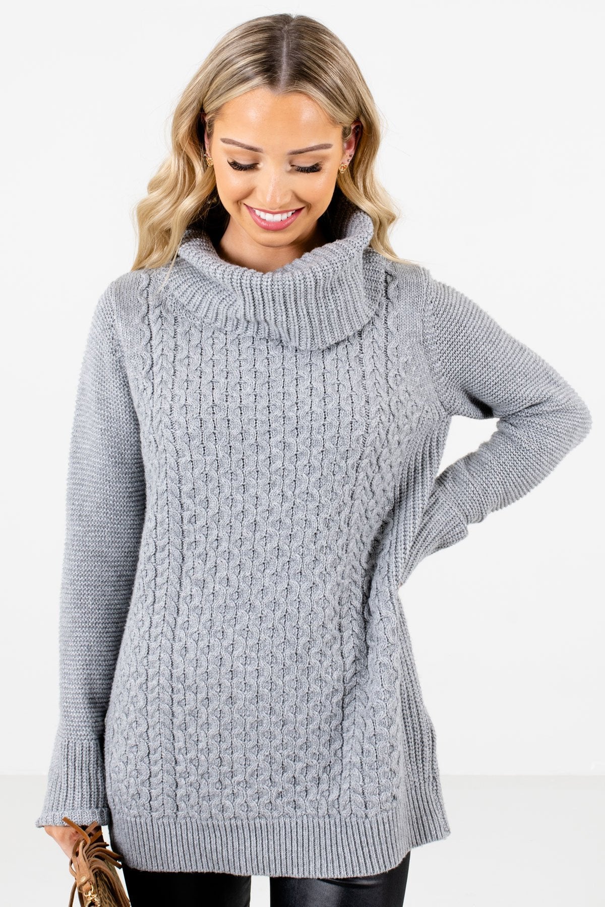 Gray High-Quality Knit Material Boutique Sweaters for Women