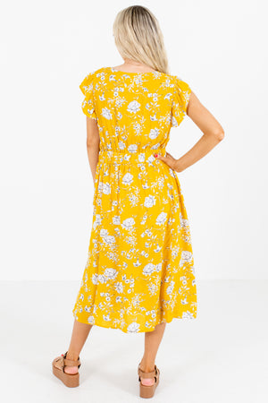 Women's Yellow Ruffle Sleeve Boutique Midi Dress