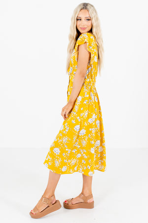 Yellow V-Neckline Boutique Midi Dresses for Women