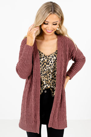 Mauve High-Quality Knit Material Boutique Cardigans for Women