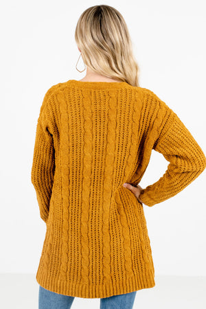 Women’s Mustard Yellow Cable Knit Boutique Cardigan