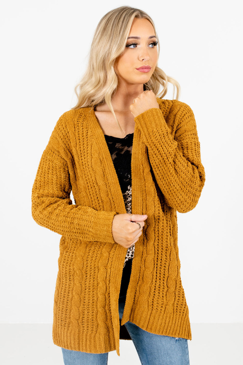 Secret Crush Mustard Knit Cardigan | Boutique Women's Outerwear - Bella ...