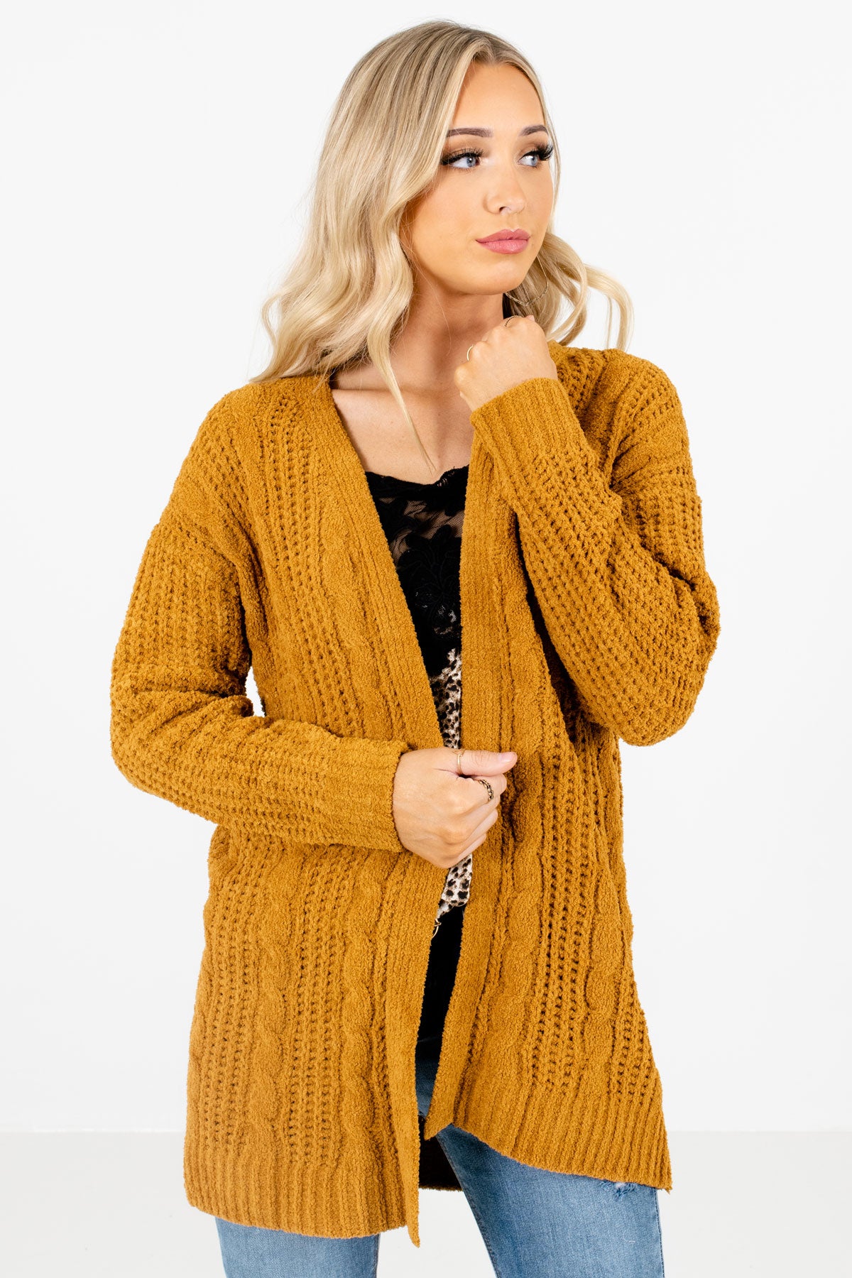 Secret Crush Mustard Knit Cardigan | Boutique Women's Outerwear