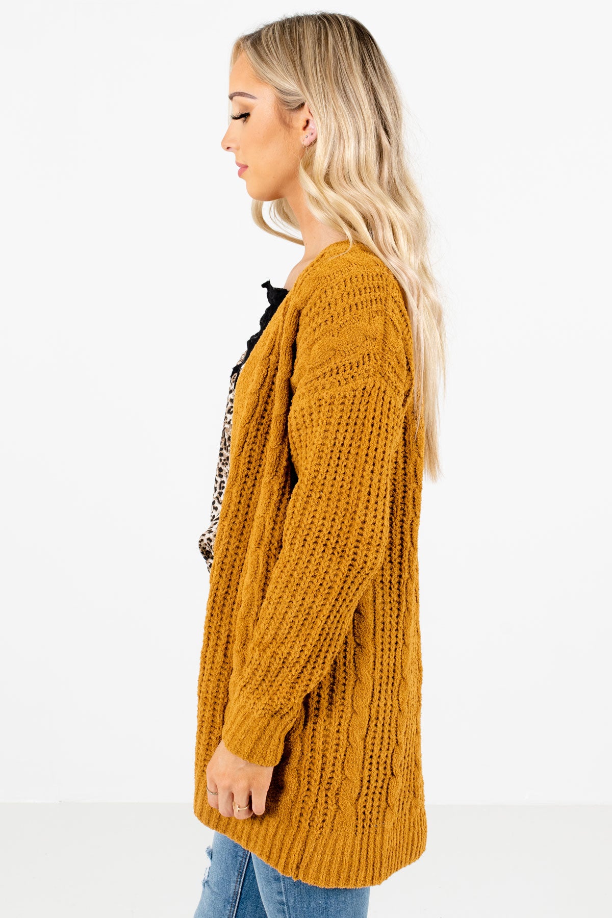 Mustard Yellow Long Sleeve Boutique Cardigans for Women