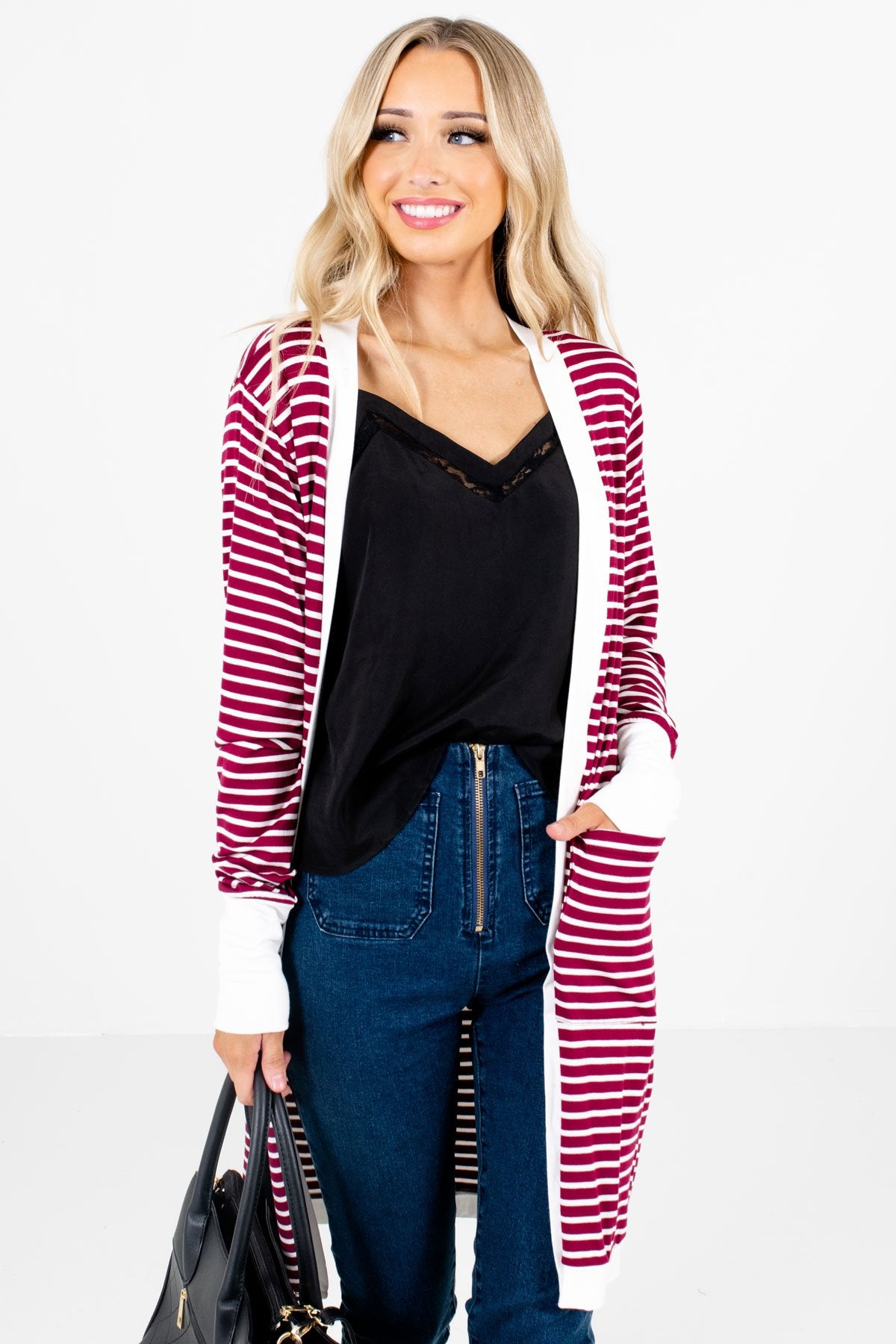 Women’s Burgundy High-Quality Material Boutique Cardigan