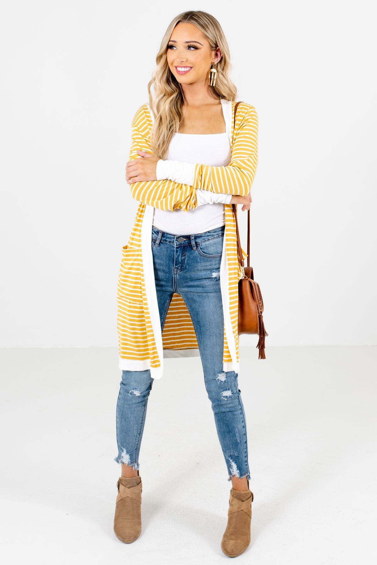 Mustard striped cardigan sale