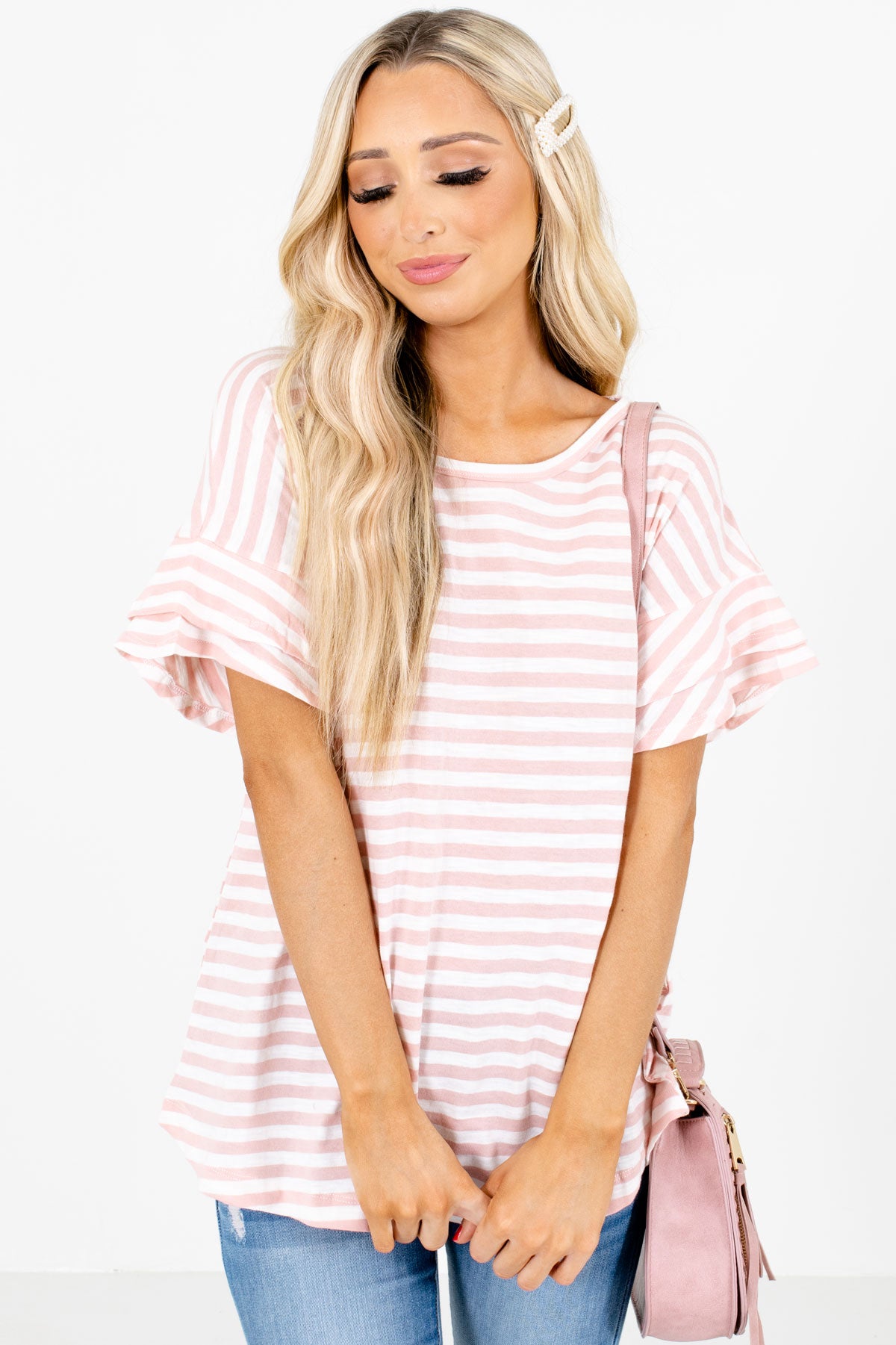 Pink Striped Patterned Boutique Tops for Women