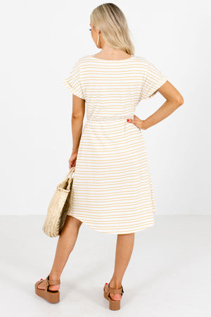 Women's Yellow Drawstring Waistline Boutique Knee-Length Dress