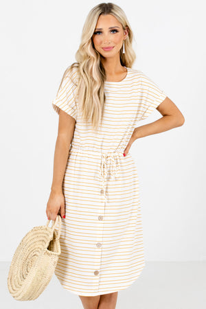 Women's Yellow Boutique Knee-Length Dresses with Pockets