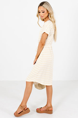 Yellow Decorative Button Boutique Knee-Length Dresses for Women