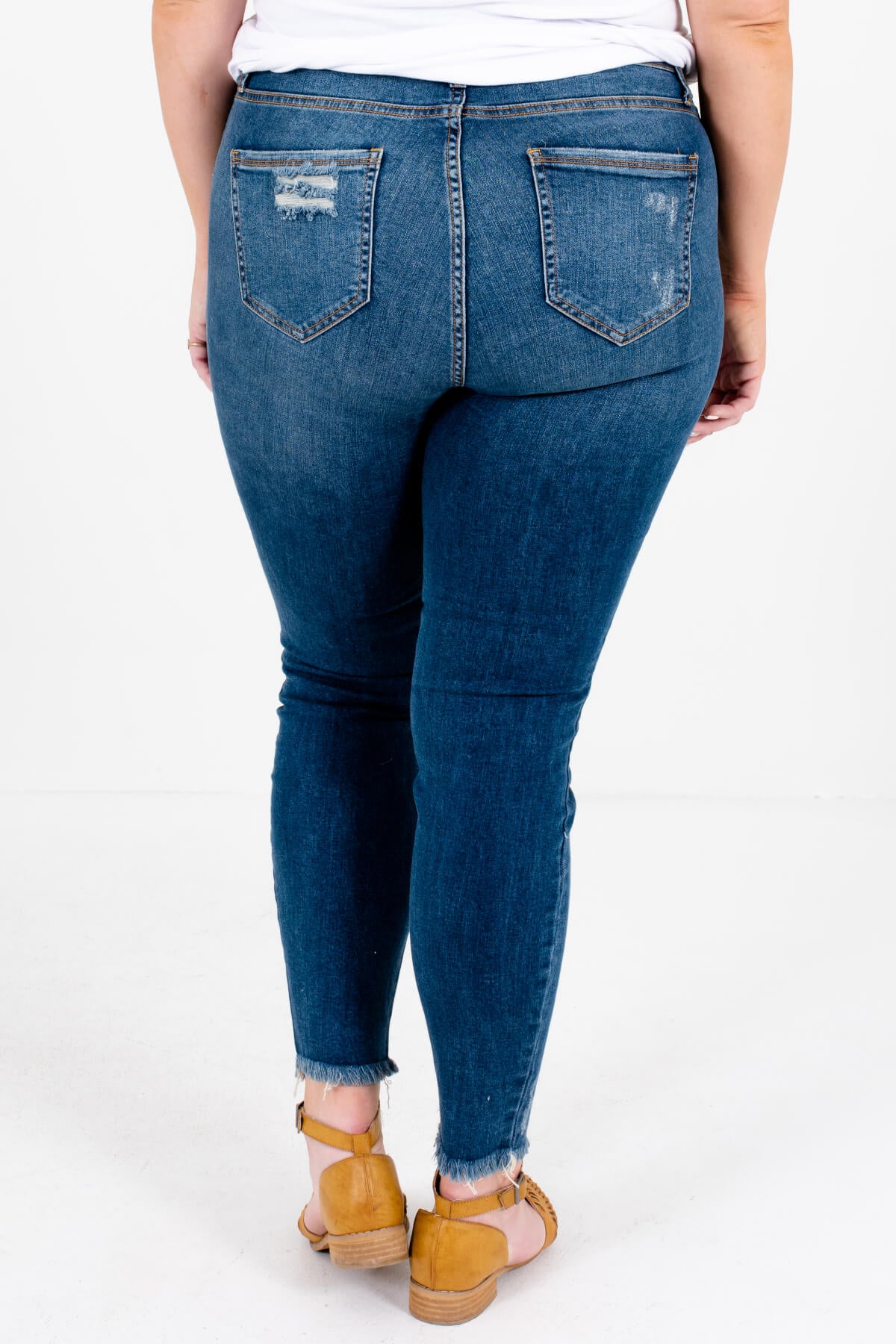 Women's Medium Wash Blue Distressed Patches Boutique Jeans