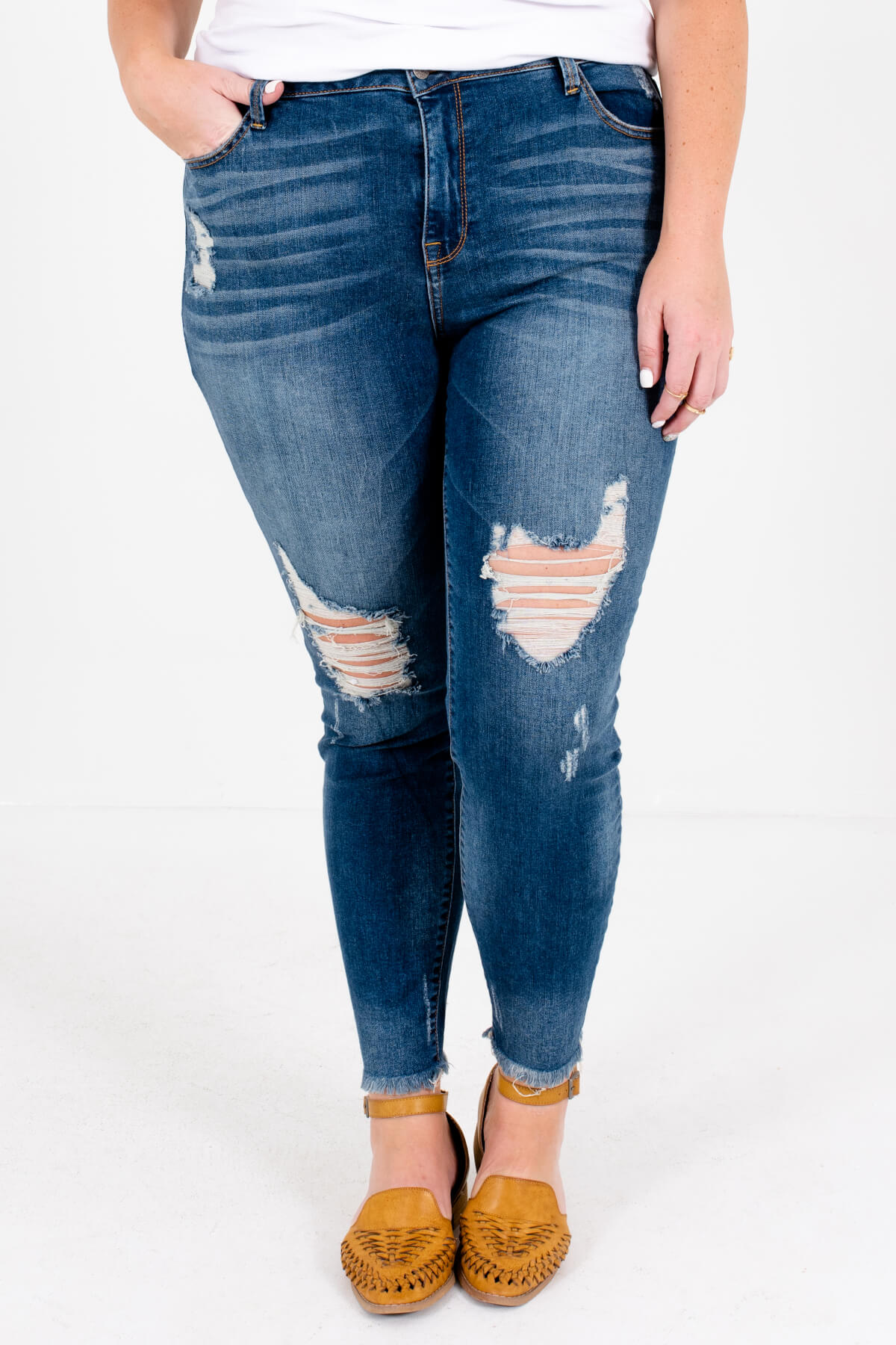Medium Wash Blue Denim Skinny Fit Boutique Jeans for Women