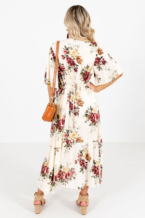 Women's Cream Button-Up Front Boutique Maxi Dress