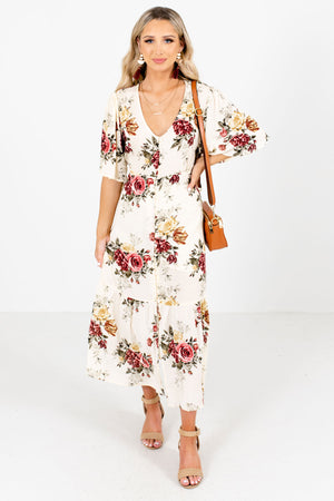 Cream Multicolored Floral Patterned Boutique Maxi Dresses for Women
