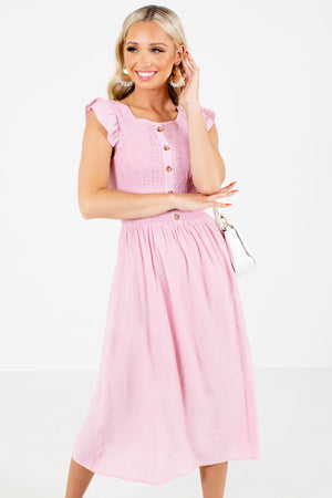 Women's Pink Round Neckline Boutique Midi Dress